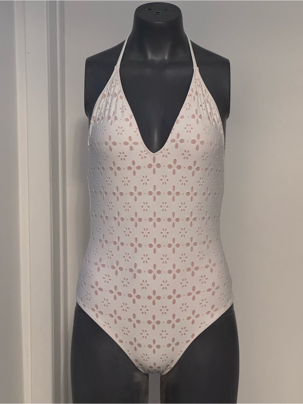 JCrew White Eyelet One-Piece Halter Swimsuit